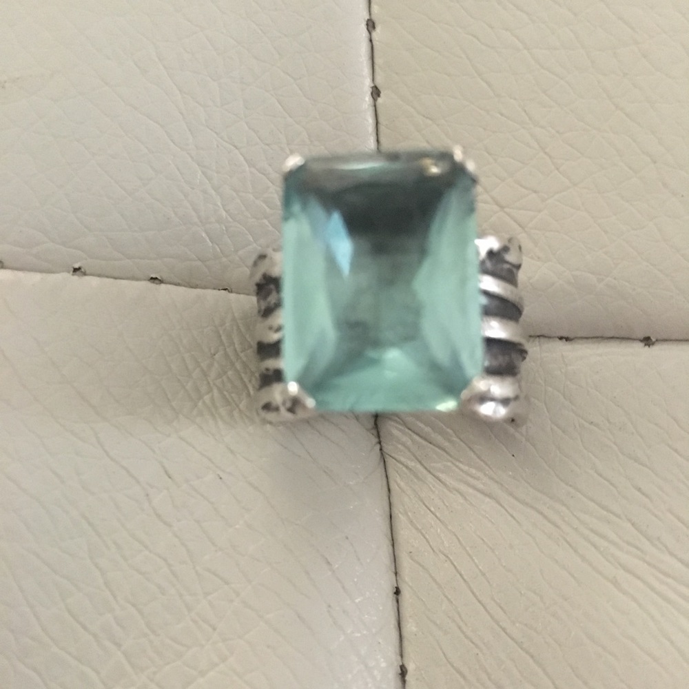 Silpada Hammered Sterling/Aqua Stone Cocktail Ring